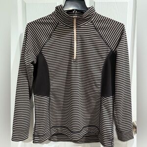 T by Talbots SPF Black and Tan Striped Zip-Up Sweater